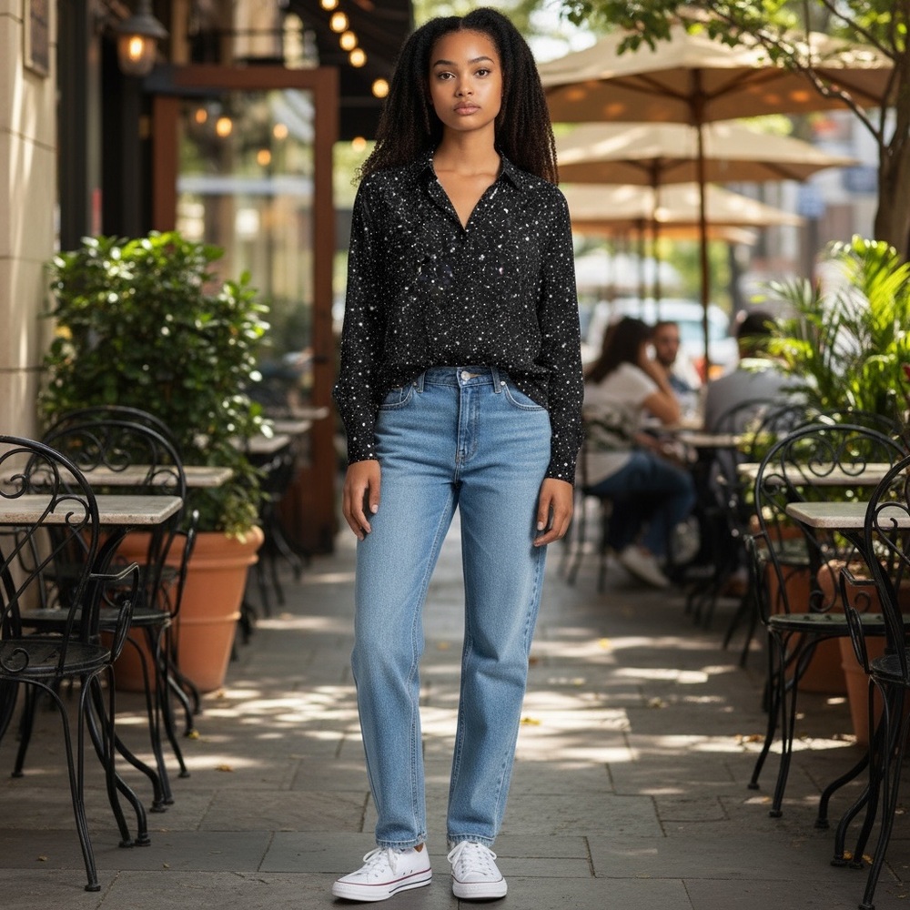 Urban Outfitters Blouse Navy With Stars Size S - Picture 1 of 7